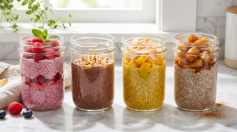 Chia Pudding 4 Ways: The 10-Gram-Fiber Breakfast in 5 Minutes