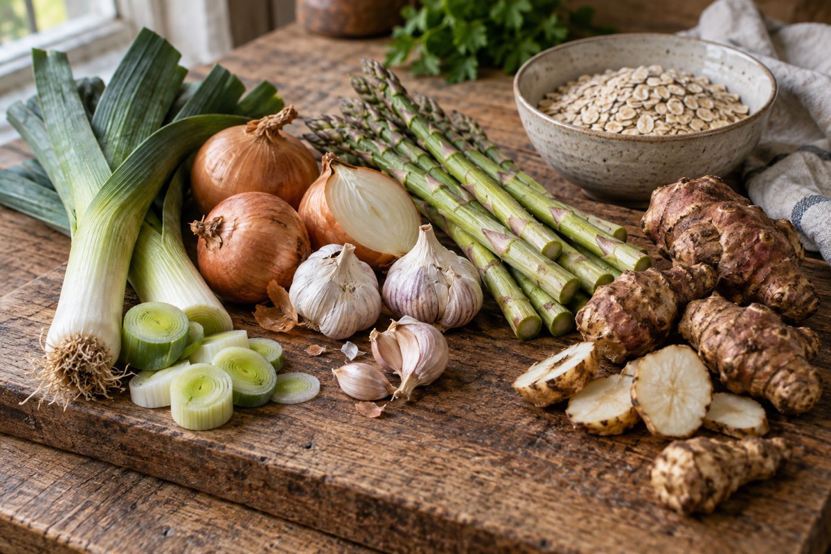 Leeks, onions, garlic, asparagus and Jerusalem artichokes