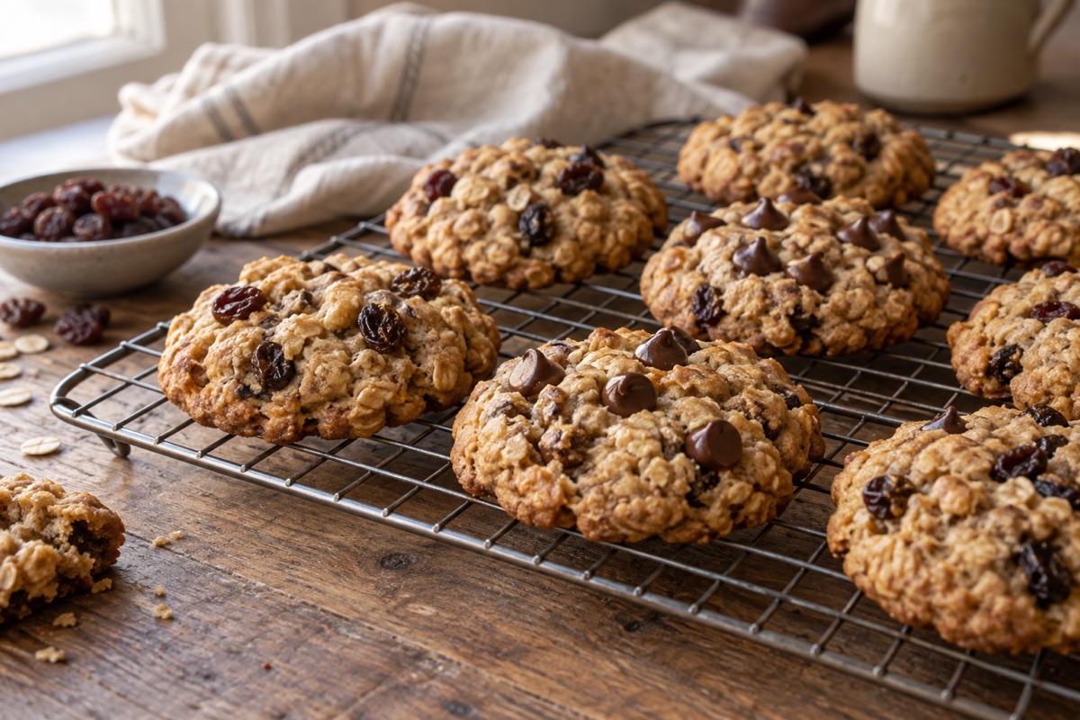 Oatmeal cookies with raisins and chocolate chips