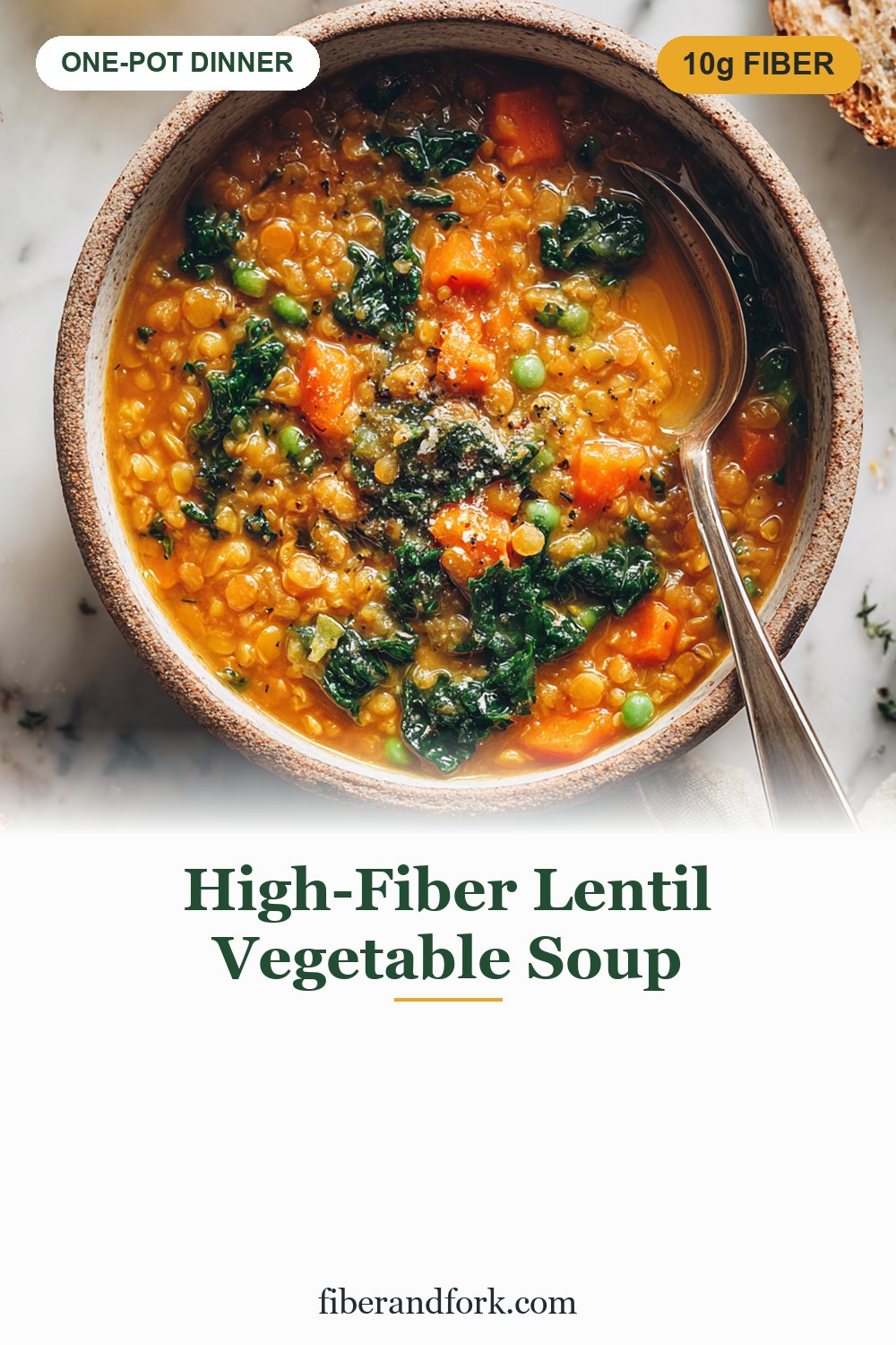 High-Fiber Lentil Vegetable Soup (10g Fiber, One Pot, No Blender)