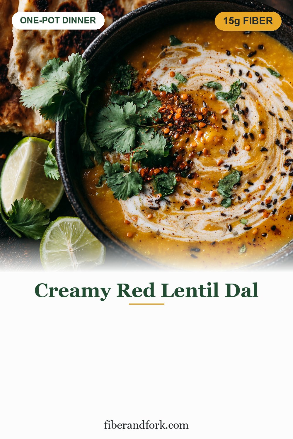 Creamy Red Lentil Dal (15g Fiber, One Pot)