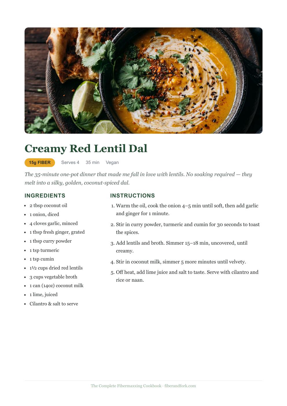 Red lentil dal recipe page