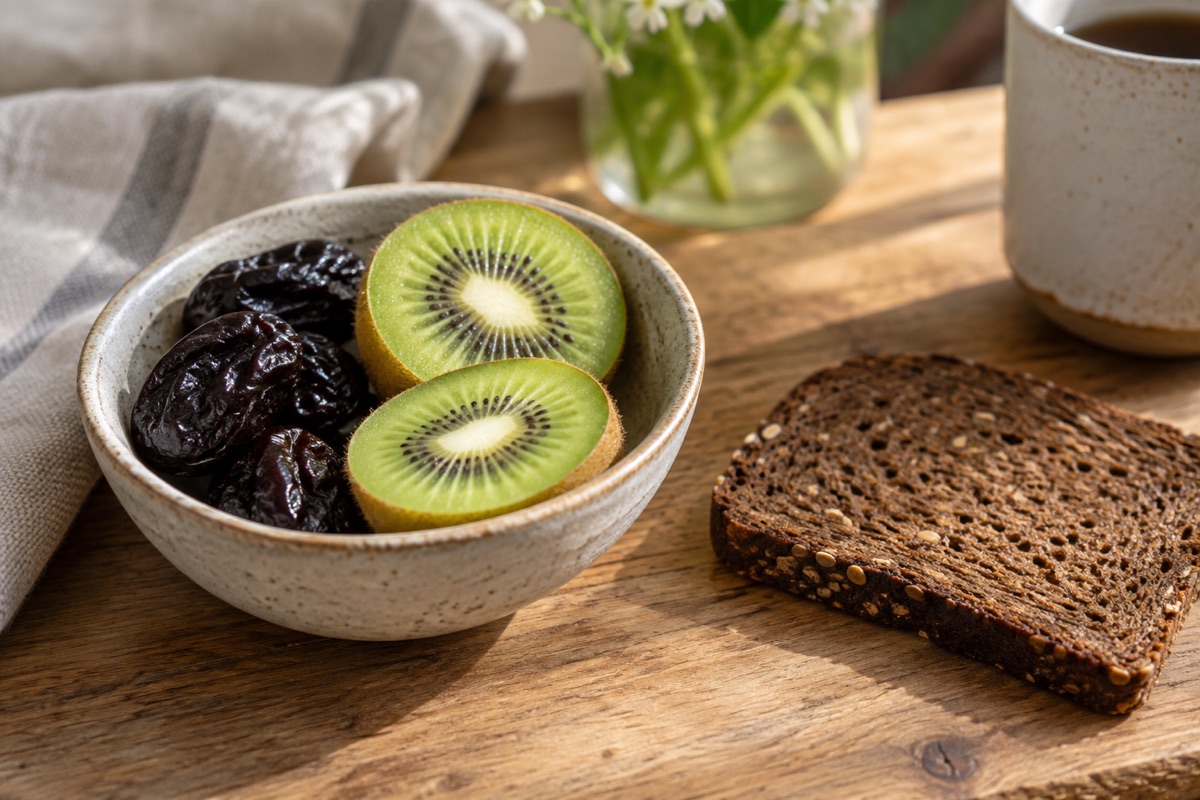 Prunes, kiwifruit and rye bread