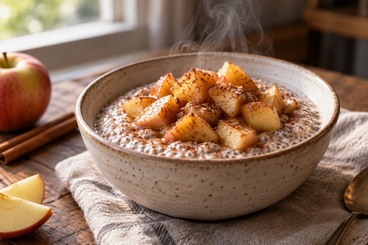 Warm apple cinnamon chia pudding