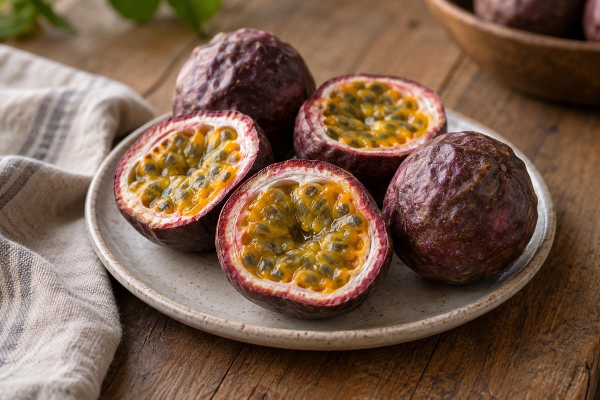 Halved passion fruits