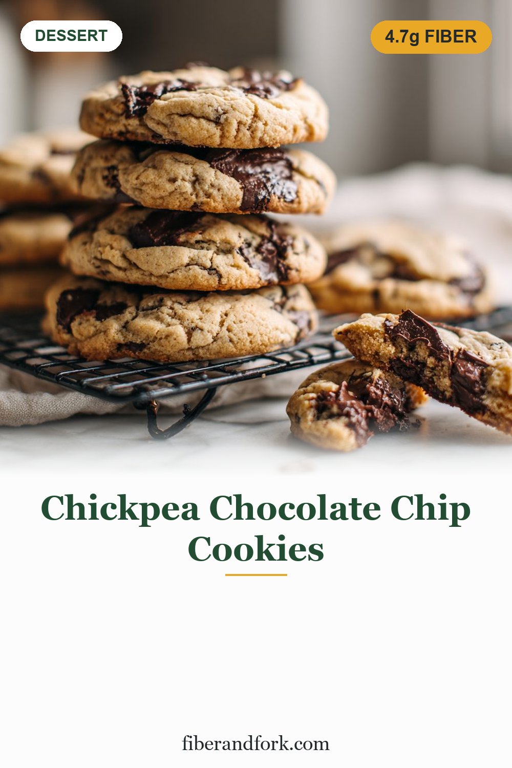 Flourless Chickpea Chocolate Chip Cookies (4.7g Fiber Each)