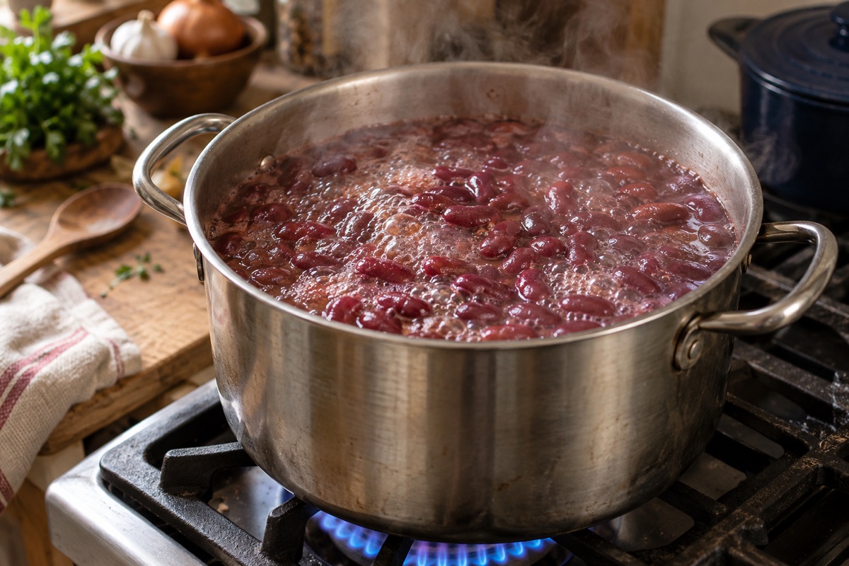 Red kidney beans at a rolling boil